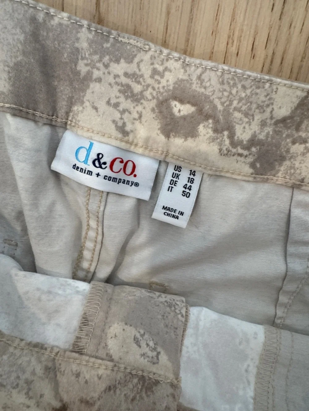 Denim & Co Casual Stone Tones Pattern Women's 14 Pants Front Button‎ Zip NWOT